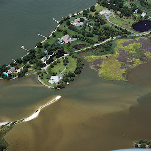 Boone Creek, Oxford, MD. Visible are multiple sediment-laden plumes of water following the heavy rains of June and July 2006. (Photo courtesy of J. Thomas, IAN).